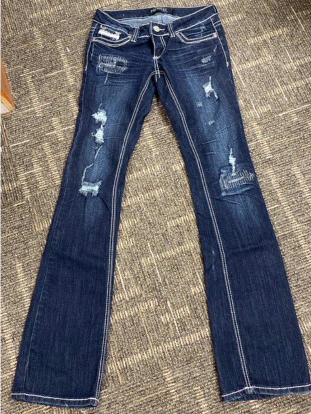 Premier Dark Blue Distressed Boot Cut Jeans